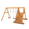 Aire de jeux extérieure en bois double balançoire et mur d'escalade pour enfants Spider King Offre