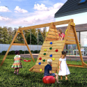 Aire de jeux extérieure en bois double balançoire et mur d'escalade pour enfants Spider King Réductions