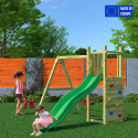 Aire de jeux extérieure pour enfants toboggan double balançoire et mur d'escalade Funny-3 DS Vente