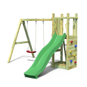 Aire de jeux extérieure pour enfants toboggan double balançoire et mur d'escalade Funny-3 DS Offre