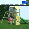Aire de jeux extérieure en bois avec toboggan et double balançoire pour enfants Flappi