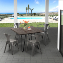 Set met tafel 80x80 cm en 4 stoelen in industrieel design Reims Dark Voorraad