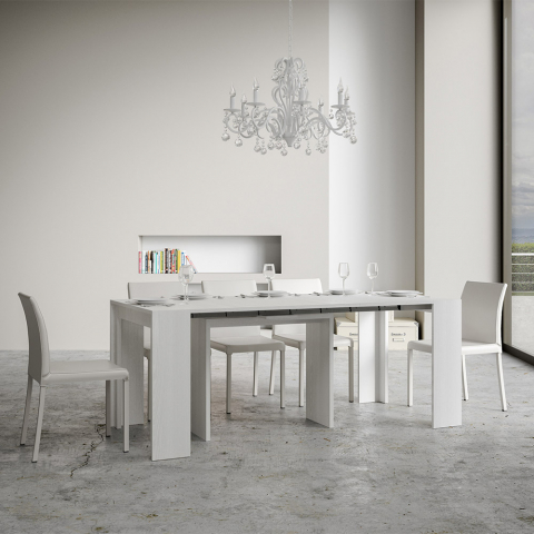 Console extensible 90x42-302cm table de salle à manger en bois blanc Mia Promotion