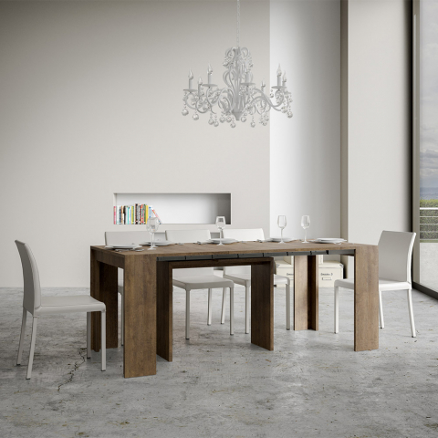 Table console extensible en bois de noyer 90x42-302cm salle à manger Mia Noix