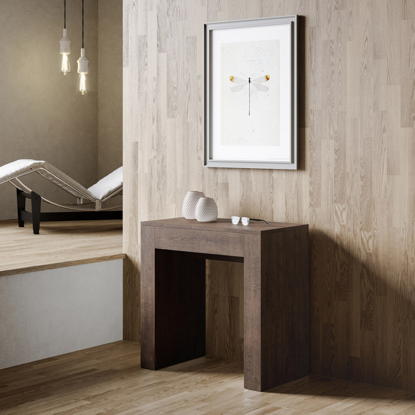 Table console d'entrée extensible 78x47-299cm bois salle à manger Allin Noix Promotion Table console d'entrée extensible 78x47-299cm bois salle à manger Allin Noix Promotion