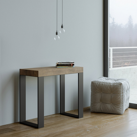 Uitschuifbare consoletafel 90x40-300cm hout metaal design Tecno Noix