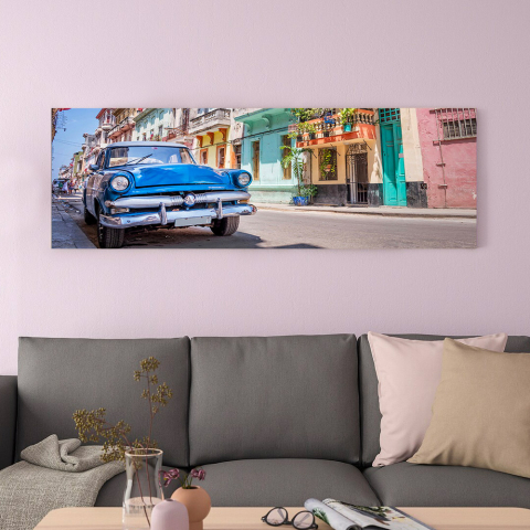 Impression couleurs vives peinture toile plastifiée ville voiture 120x40cm Cuba
