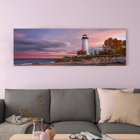 Impression mer coucher de soleil toile laminée couleurs vives 120x40cm Lighthouse Promotion
