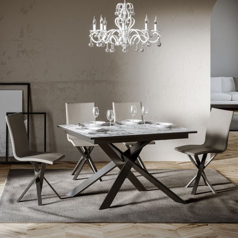 Table à manger extensible 90x120-180cm design moderne marbre Ganty Marble
