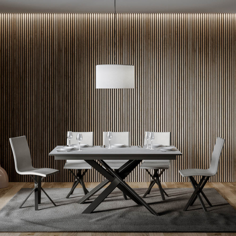 Table à manger extensible 90x160-220cm design blanc moderne Ganty Long Promotion