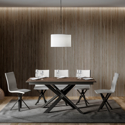 Table à manger design extensible 90x160-220cm bois moderne Ganty Long Wood
