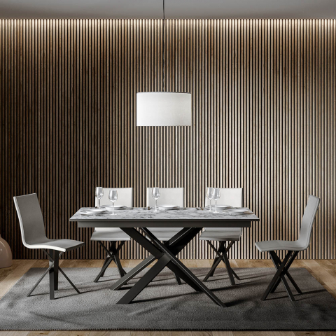 Table à manger extensible 90x160-220cm design moderne marbre Ganty Long Marble Promotion
