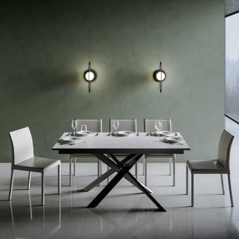 Table extensible 90x160-220cm blanc cuisine salle à manger Ganty Long White