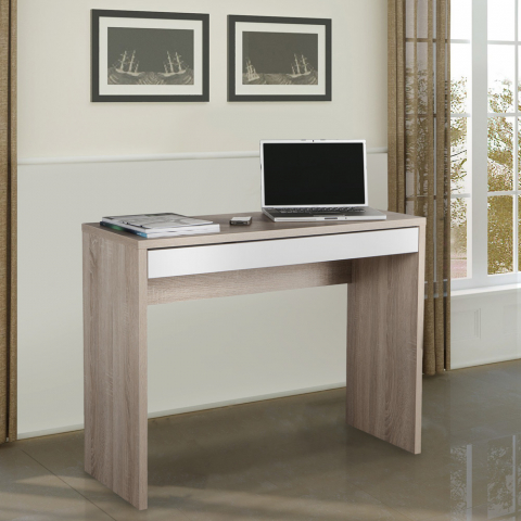 Design Eikenhouten Bureau met Witte Lade 100x40cm Astra Aanbieding