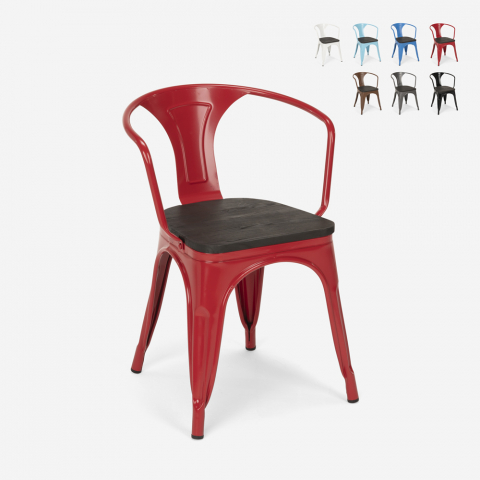 lot de 20 chaises design métal bois industriel style bar cuisine steel wood arm Promotion