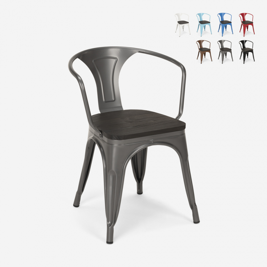 lot de 20 chaises design métal bois industriel style bar cuisine steel wood arm 