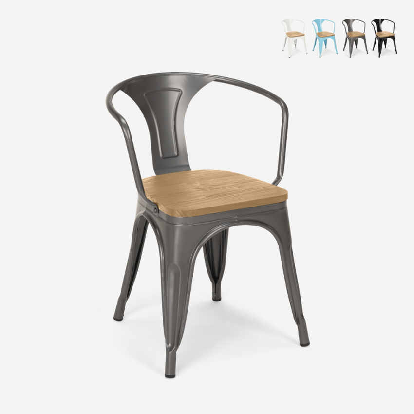 Set van 20 industriële stoelen Steel Wood Arm Light Voorraad Set van 20 industriële stoelen Steel Wood Arm Light Voorraad