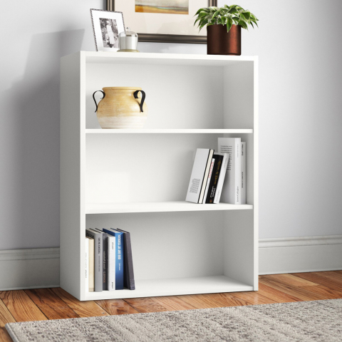 Bibliothèque petite blanche en bois recyclé 3 casiers réglables en hauteur read