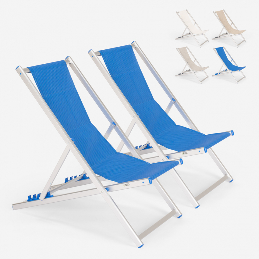 Set van 2 verstelbare opvouwbare aluminium strandstoelen Riccione Gold Afmetingen Set van 2 verstelbare opvouwbare aluminium strandstoelen Riccione Gold Afmetingen