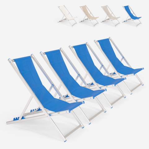 4 Ligstoelen zee strand aluminium opvouwbaar verstelbaar Riccione Gold