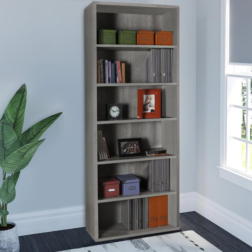 Hoge grijze boekenkast met 6 vakken Empire State Aanbieding