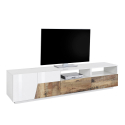 Meuble TV salon 200x43cm blanc bois moderne Hatt Wood Réductions