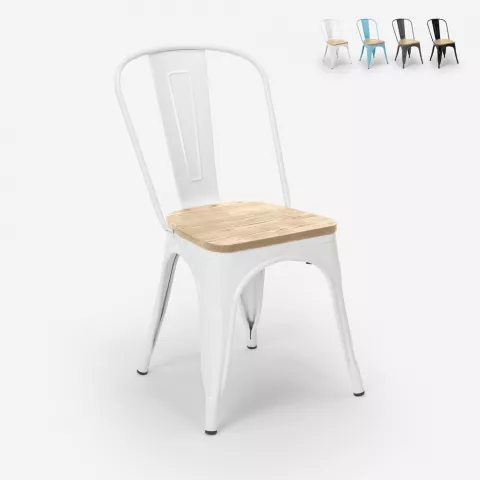 chaise cuisine industrielle design style steel wood top light Promotion