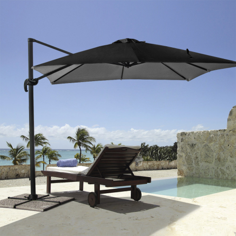 Garden adjustable side arm umbrella in aluminum 3x3m Paradise Noir