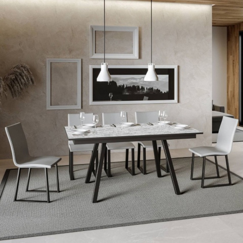 Table à manger extensible 90x160-220cm design moderne Mirhi Long Marble