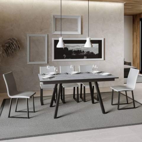 Table à manger extensible grise 90x160-220cm cuisine Mirhi Long Concrete Promotion