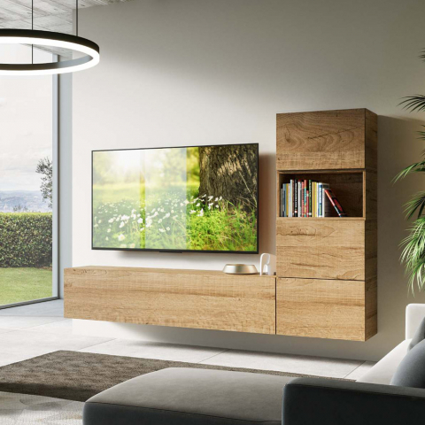 Système mural TV de salon avec 3 unités murales en bois design moderne A09 Promotion
