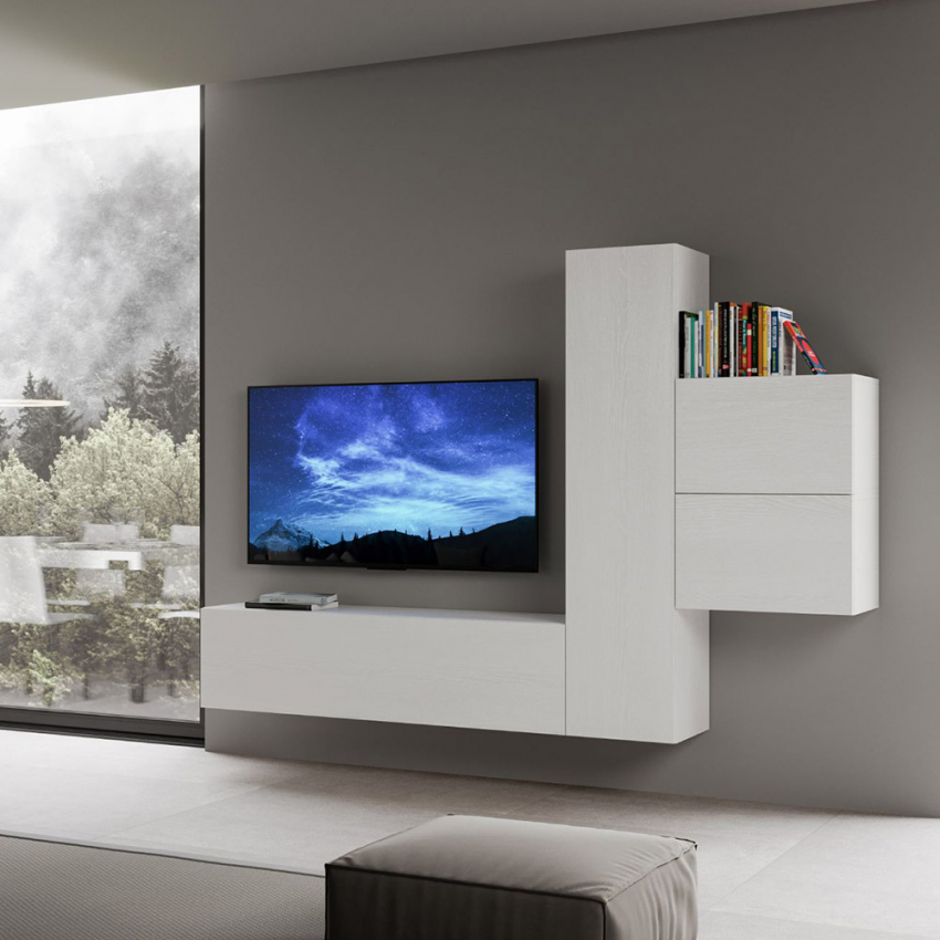 Lyrisch welvaart Raad A17 Wandmeubel woonkamer TV-meubel 4 kasten wit hout modern design