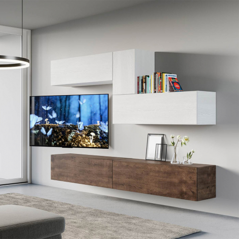 Hangende TV wandmeubel wit hout modern woonkamer A04 Aanbieding
