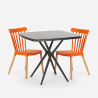 Table carrée noire 70x70 + 2 chaises design moderne Roslin Black 