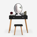 Scandinavische stijl zwarte make-up tafel met laden, LED spiegel en krukje Serena Black Verkoop