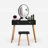 Scandinavische stijl zwarte make-up tafel met laden, LED spiegel en krukje Serena Black Verkoop