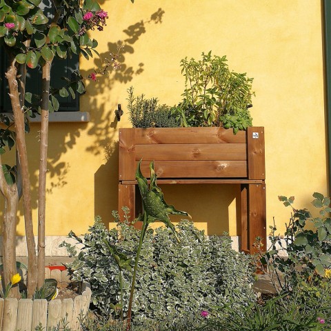 Hoge houten plantenbak balkon tuin terras 81 x 44 x 80 cm Aanbieding