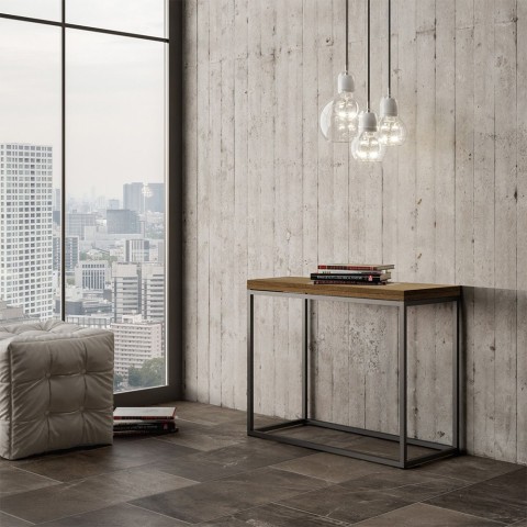 Table console extensible en bois moderne salon salle à manger 90x45-90cm Nordica Libra Oak Promotion