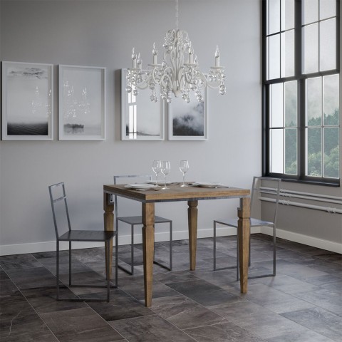 Table à manger extensible avec rallonges 90x90-180cm en bois Impero Libra Noix