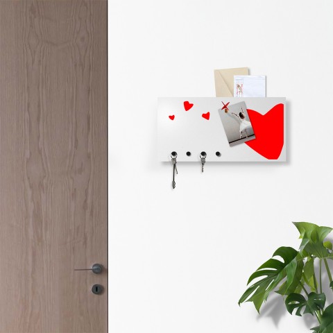 Porte-clés mural organisateur de tableau blanc magnétique moderne Heart