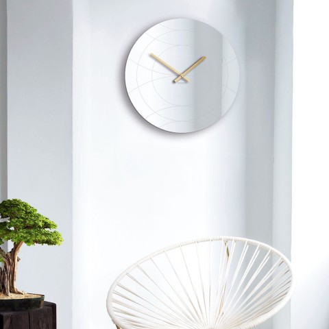 Miroir mural horloge design moderne rond or Elegance Promotion