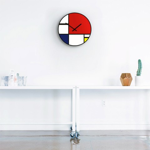 Horloge murale ronde Mondrian, design d'art contemporain Promotion