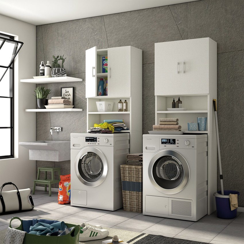Houten kolomkast voor wasmachine en badkamer, ruimtebesparend ontwerp Aanbieding Houten kolomkast voor wasmachine en badkamer, ruimtebesparend ontwerp Aanbieding