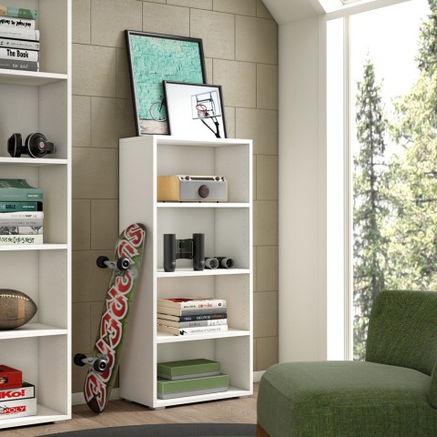 Bibliothèque design moderne bureau studio salon 4 compartiments blanc Promotion