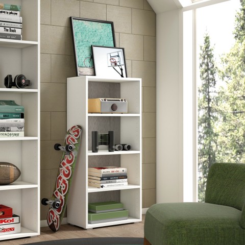 Moderne design kantoorboekenkast studio woonkamer 4 vakken wit grijs Aanbieding