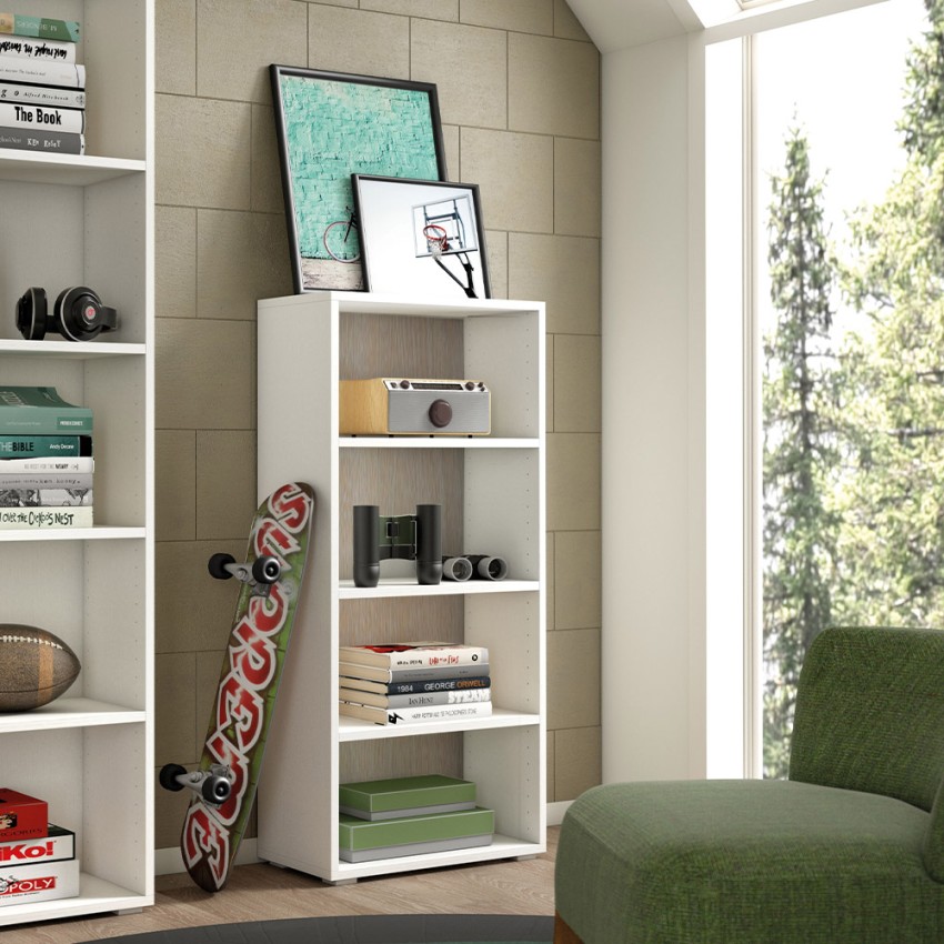 Seminarie Negende Typisch Moderne design boekenkast 4 vakken woonkamer kantoor werkkamer wit hout