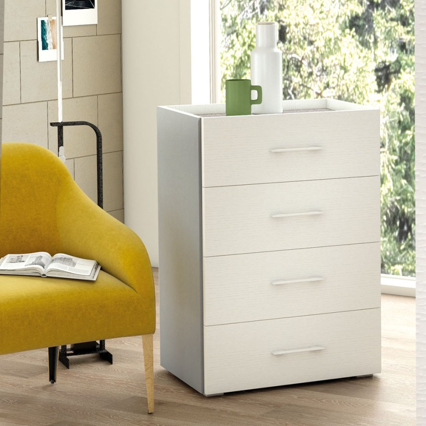 Commode 4 tiroirs design blanc et gris pour chambre ou bureau Promotion Commode 4 tiroirs design blanc et gris pour chambre ou bureau Promotion