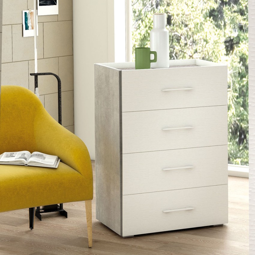 Commode chambre 4 tiroirs gris blanc design moderne Promotion Commode chambre 4 tiroirs gris blanc design moderne Promotion