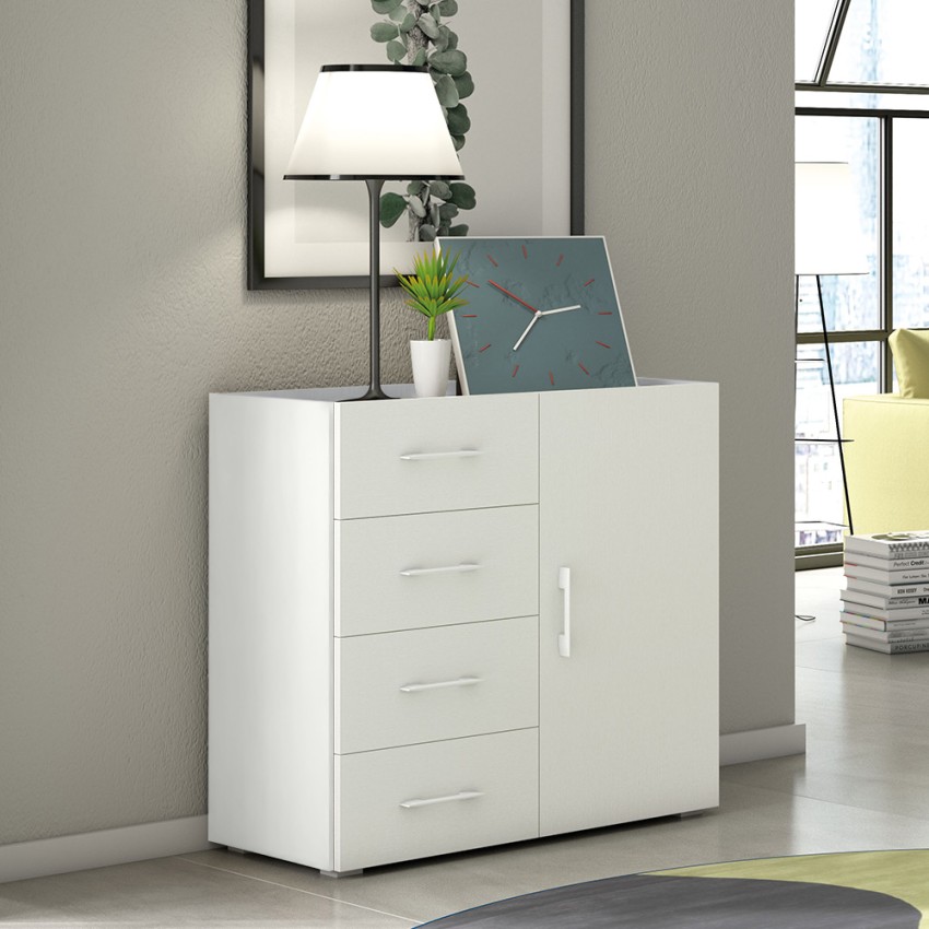 Ladekast slaapkamer dressoir met deur en 4 lades design wit grijs Aanbieding Ladekast slaapkamer dressoir met deur en 4 lades design wit grijs Aanbieding