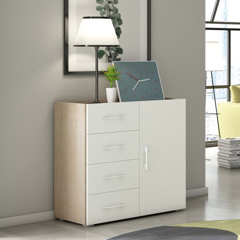 Commode design chambre à coucher 4 tiroirs bois blanc Promotion